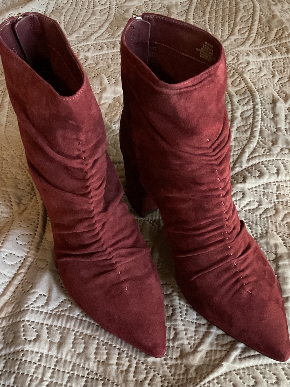 1. State Women's Wine (Burgundy) Suede Ruched Pointed Ankle Boots Size 12M